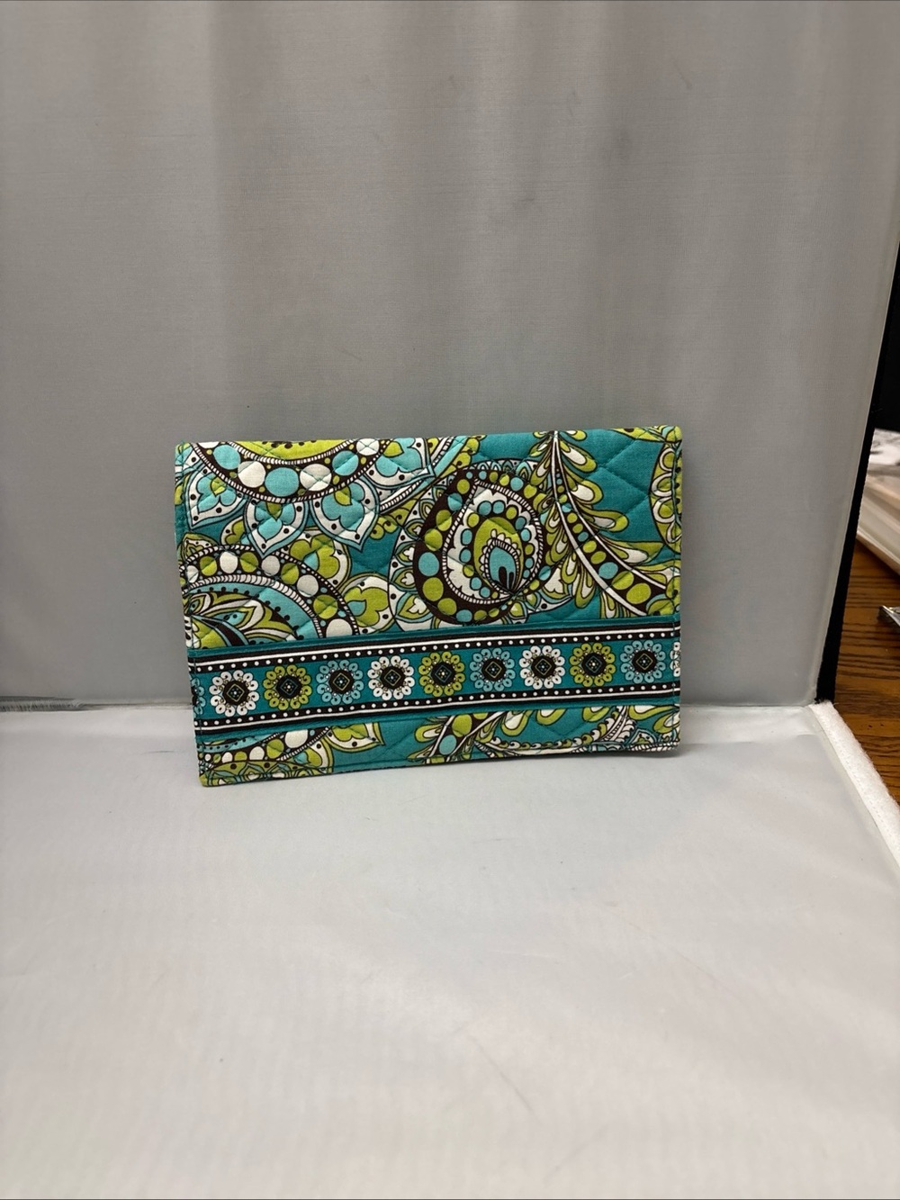 Quilted Paisley Wristlet Clutch - Teal & Lime